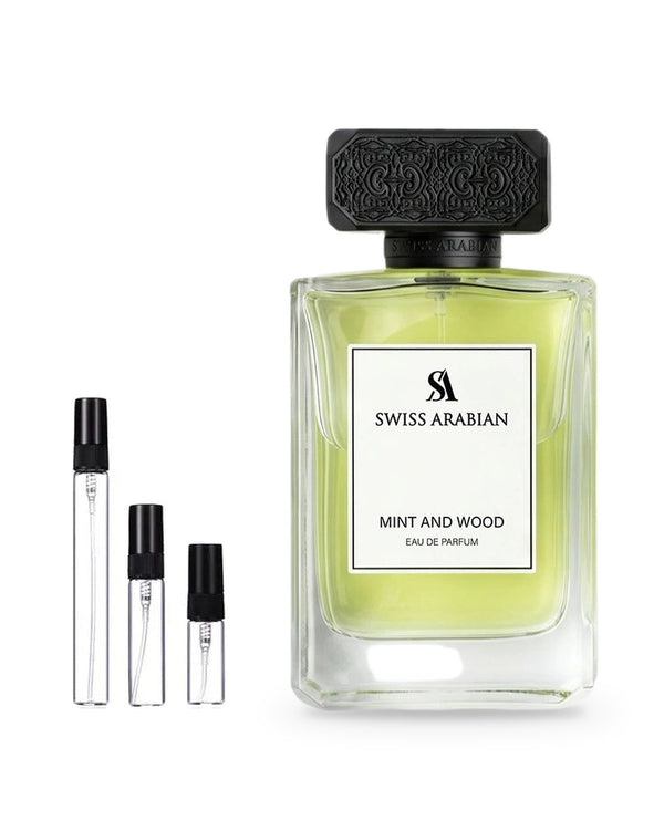 Swiss Arabian Mint and Wood Probe – 2, 5 oder 10 ml Abfüllung im Glaszerstäuber